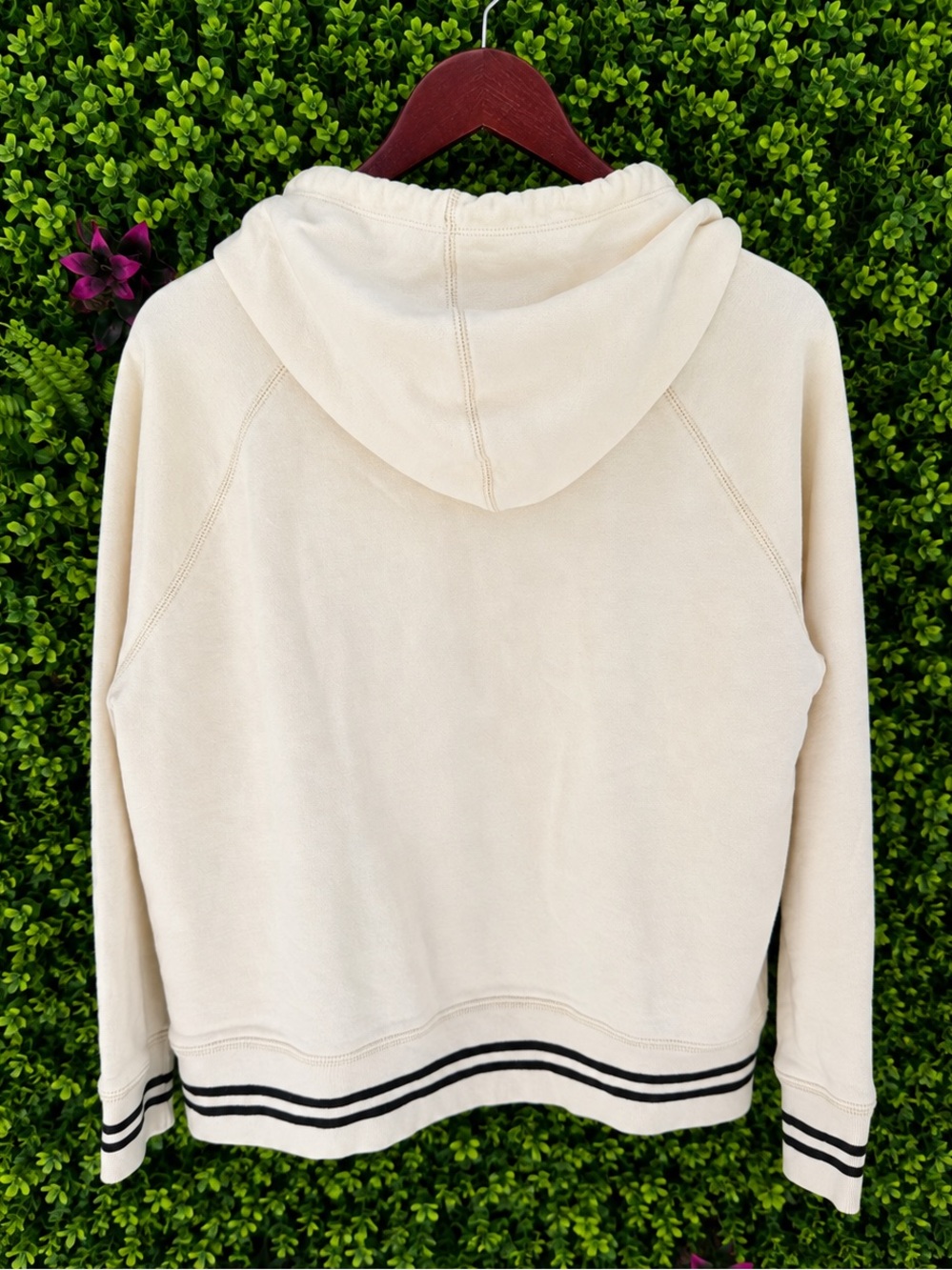 J.Crew 100% Cotton Cream Navy Stripe Pullover Hoodie Sweatshirt Size Small - Picture 7 of 8